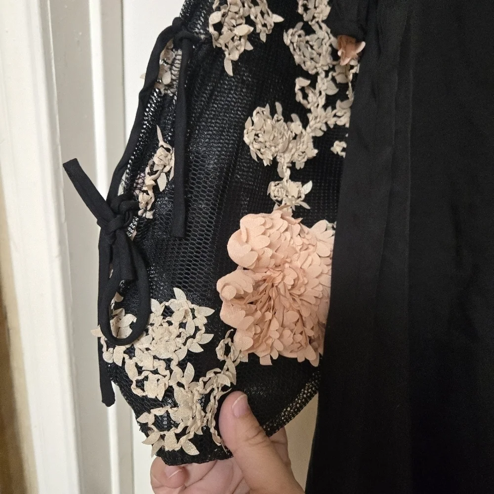 Paper Crane Black Floral Mesh Sleeve Tunic Dress S - Picture 5 of 10